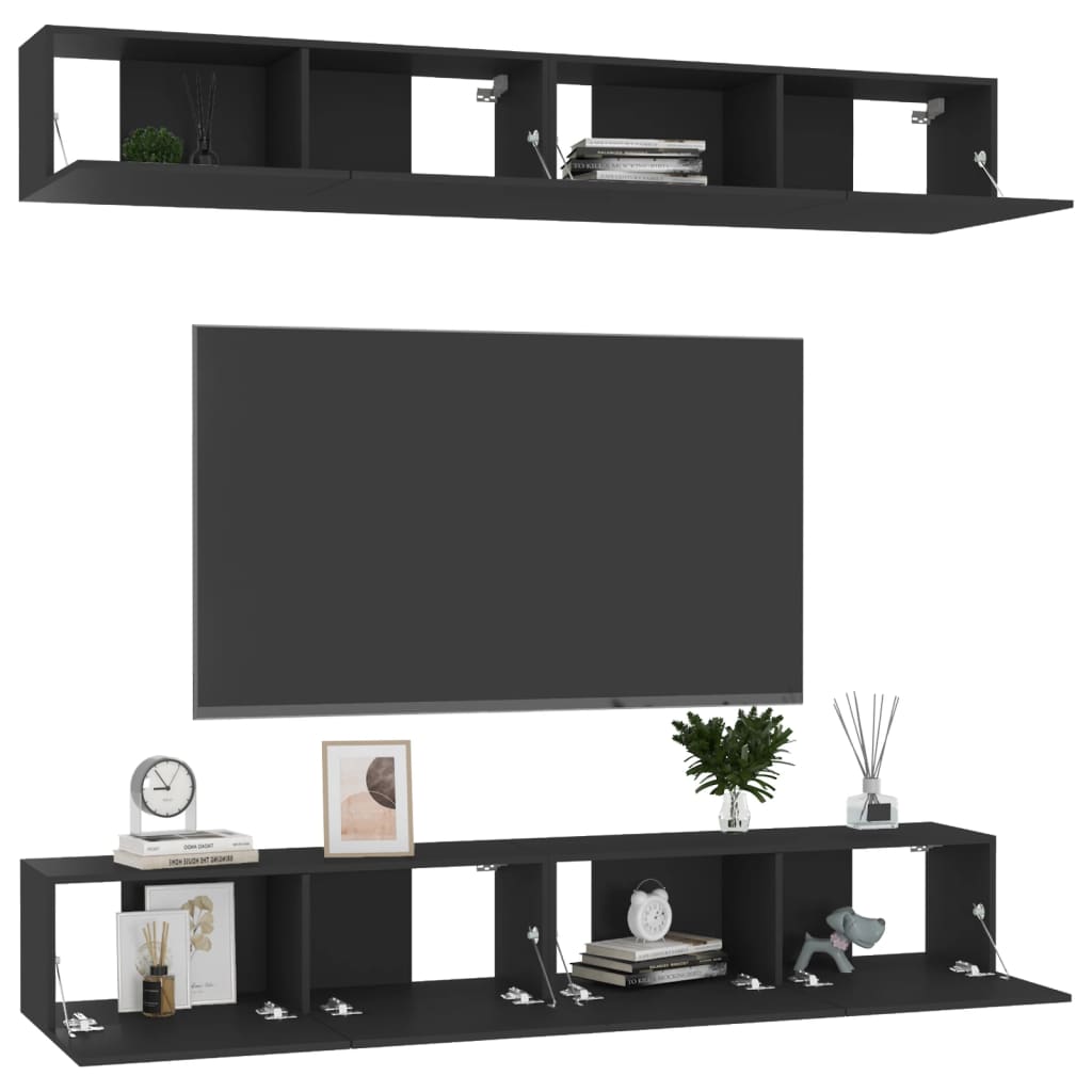 Televizoriaus spintelės, 4vnt., juodos, 100x30x30cm, mediena