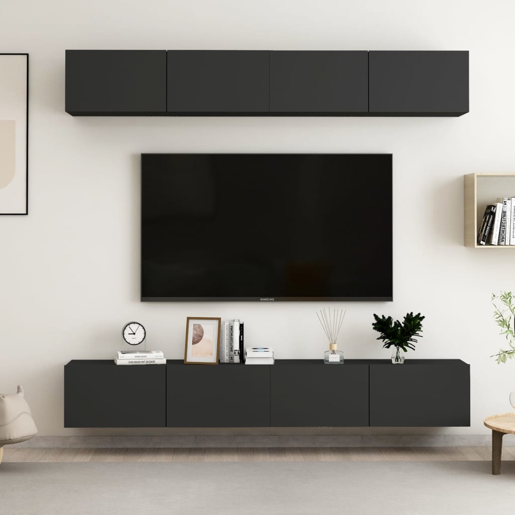 Televizoriaus spintelės, 4vnt., juodos, 100x30x30cm, mediena