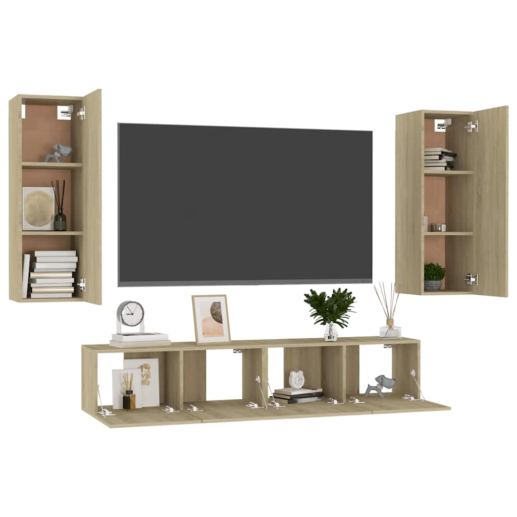 TV cabinet set, 4-piece, oak, wood