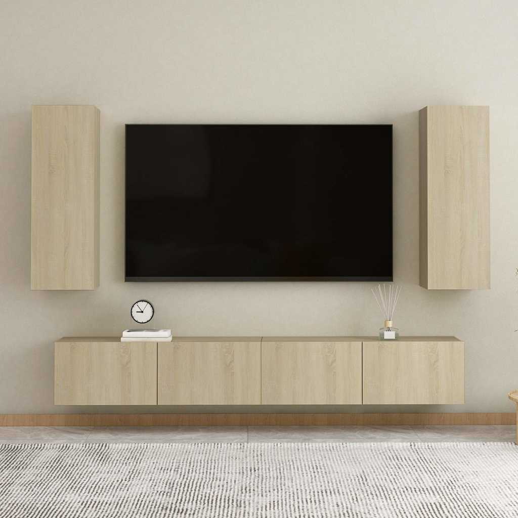 TV cabinet set, 4-piece, oak, wood