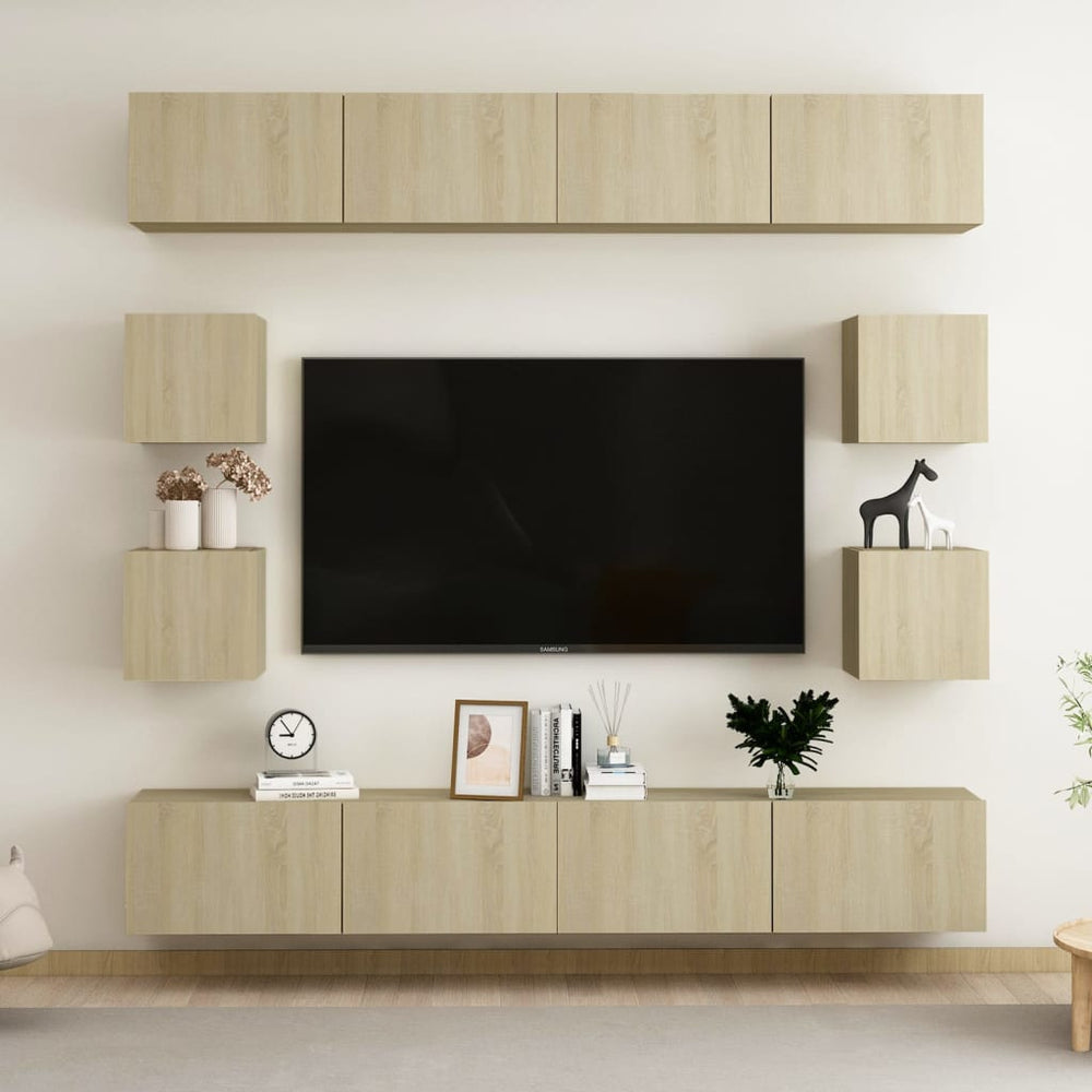 Televizoriaus spintelių komplektas, 8 dalių, ąžuolo, mediena