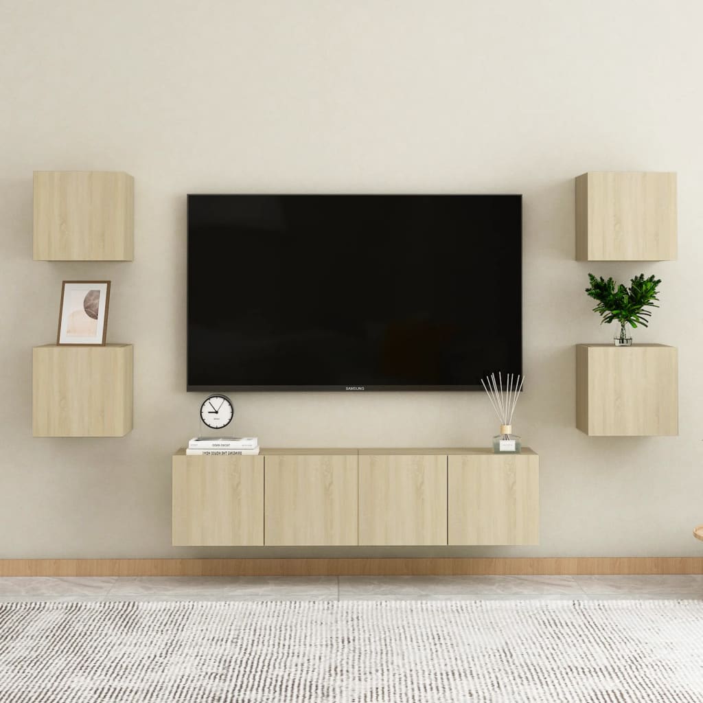 TV skapju komplekts, 6 daļīgs, ozolkoka, koks