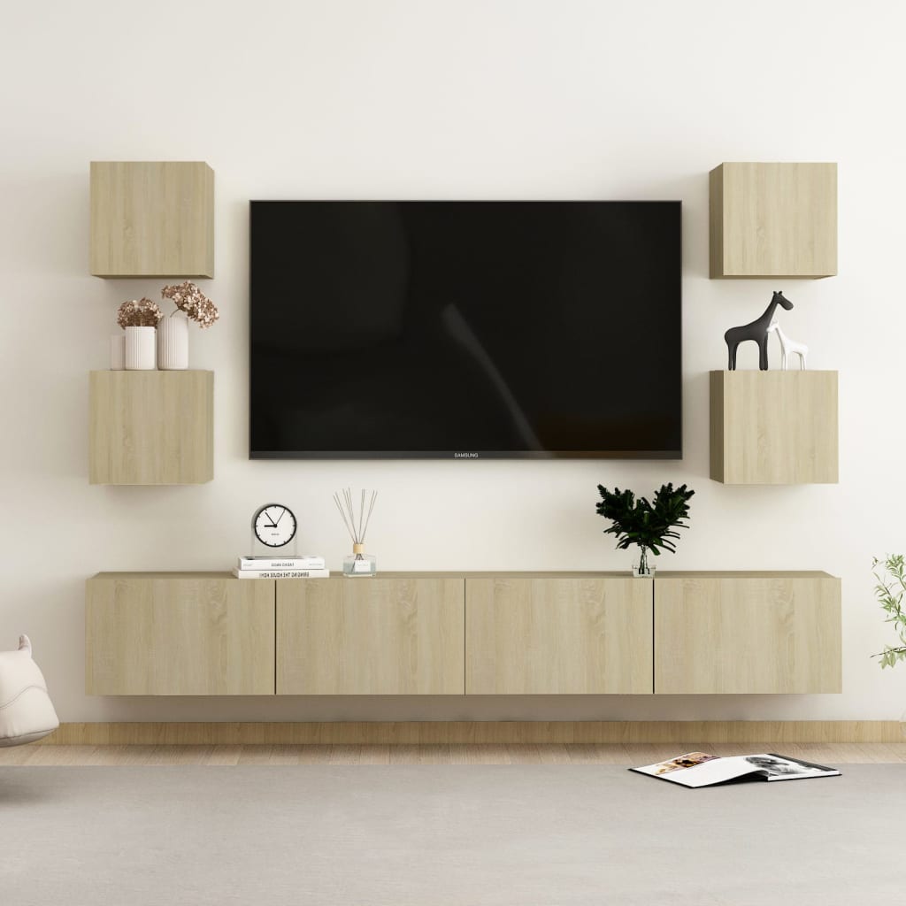 TV skapju komplekts, 6 daļīgs, ozolkoka, koks