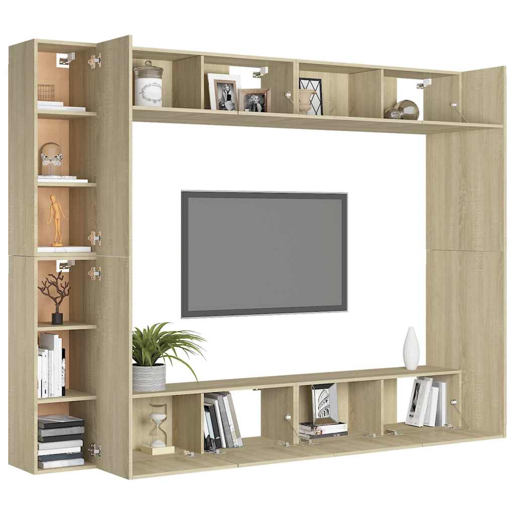 TV cabinet set, 8-piece, oak, wood