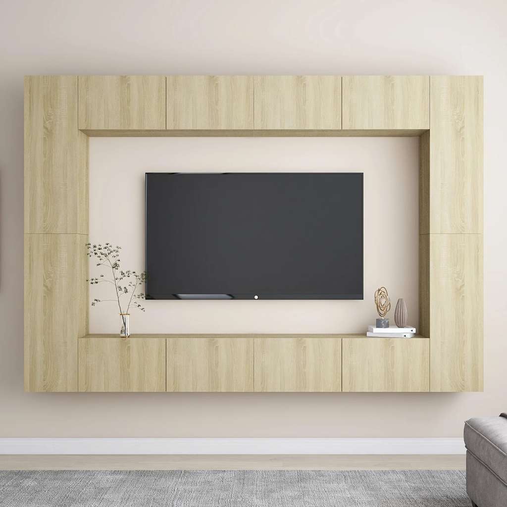 TV cabinet set, 8-piece, oak, wood