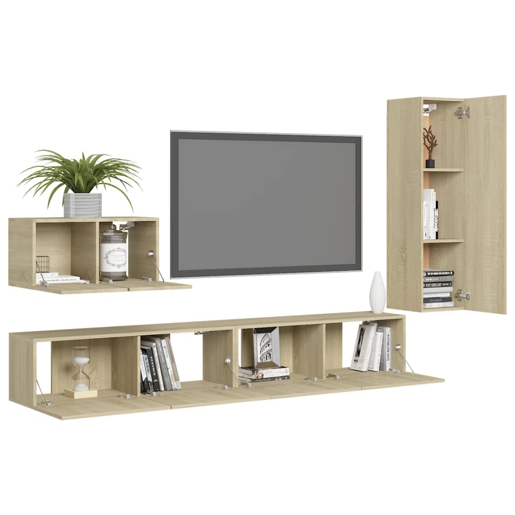 TV cabinet set, 4-piece, oak, wood