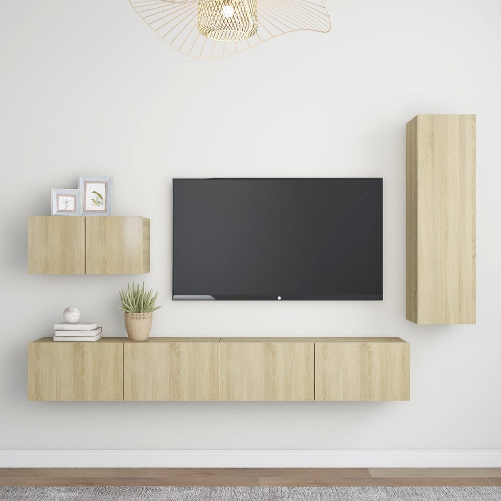 TV cabinet set, 4-piece, oak, wood