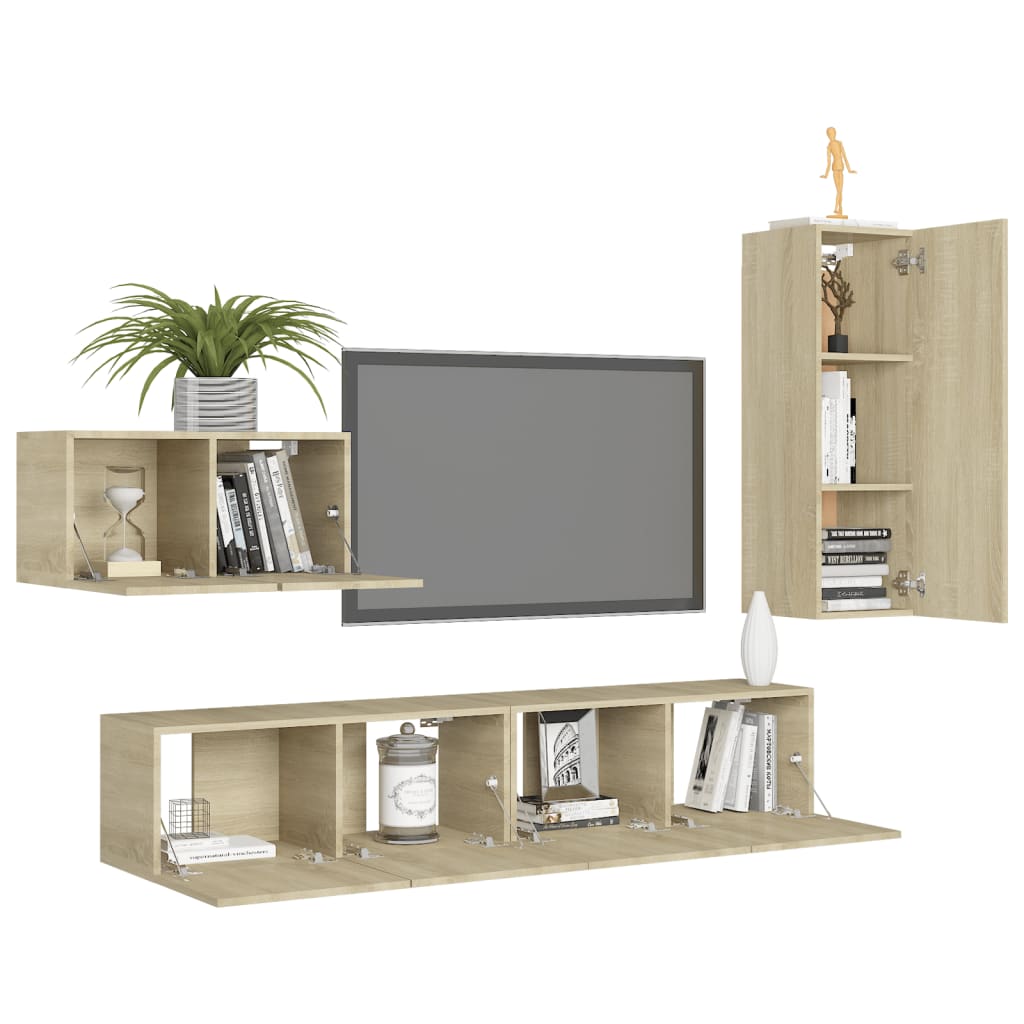 TV cabinet set, 4-piece, oak, wood