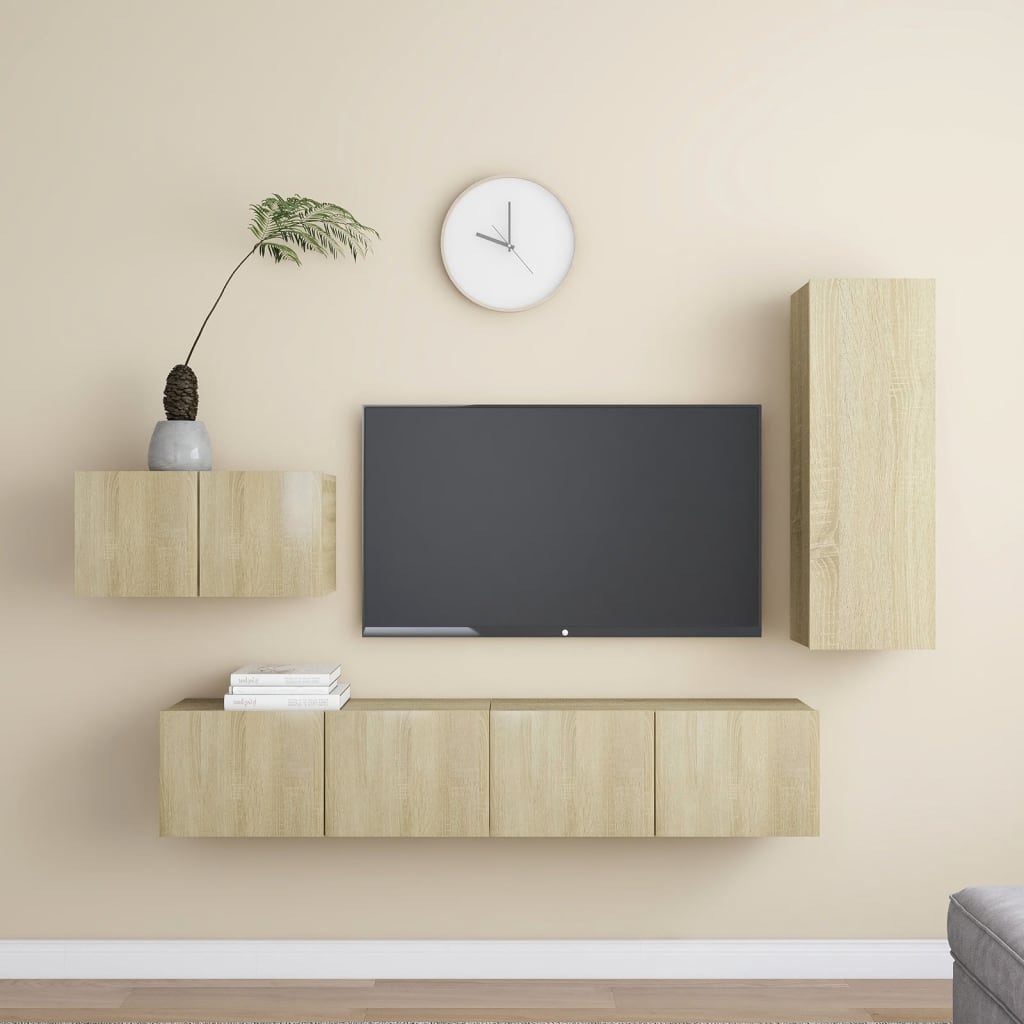 TV cabinet set, 4-piece, oak, wood