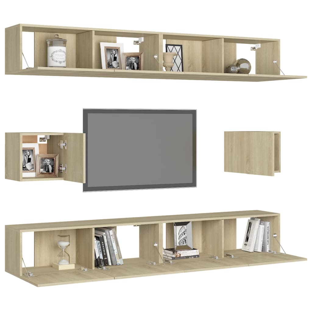 TV cabinet set, 6-piece, oak, wood