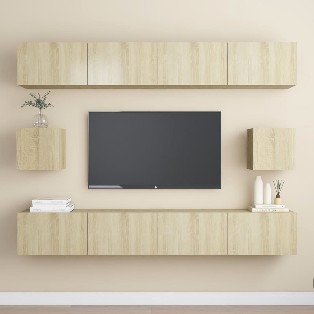 TV cabinet set, 6-piece, oak, wood