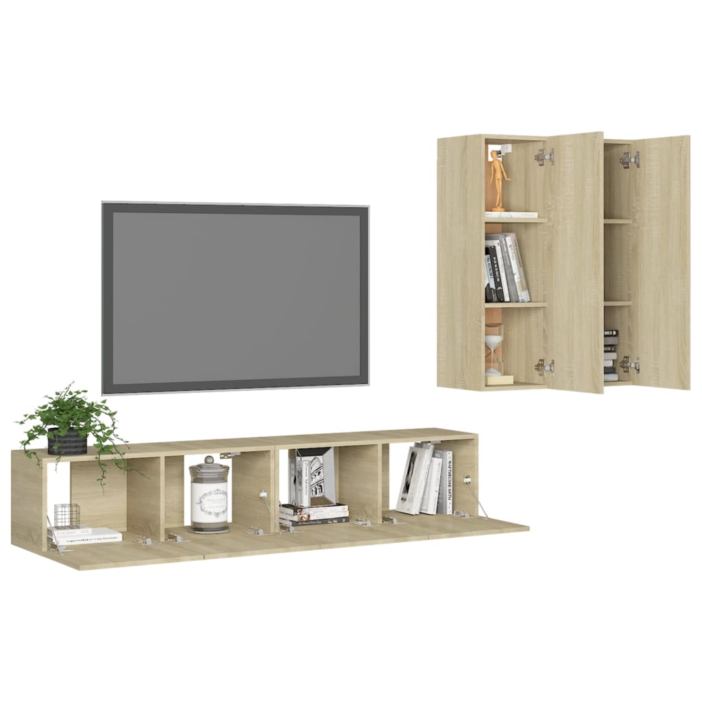 TV cabinet set, 4-piece, oak, wood