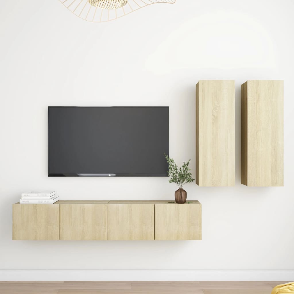 TV cabinet set, 4-piece, oak, wood