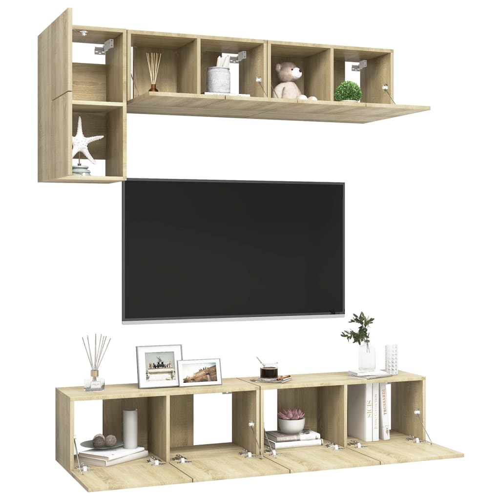 TV cabinet set, 5-piece, oak, wood