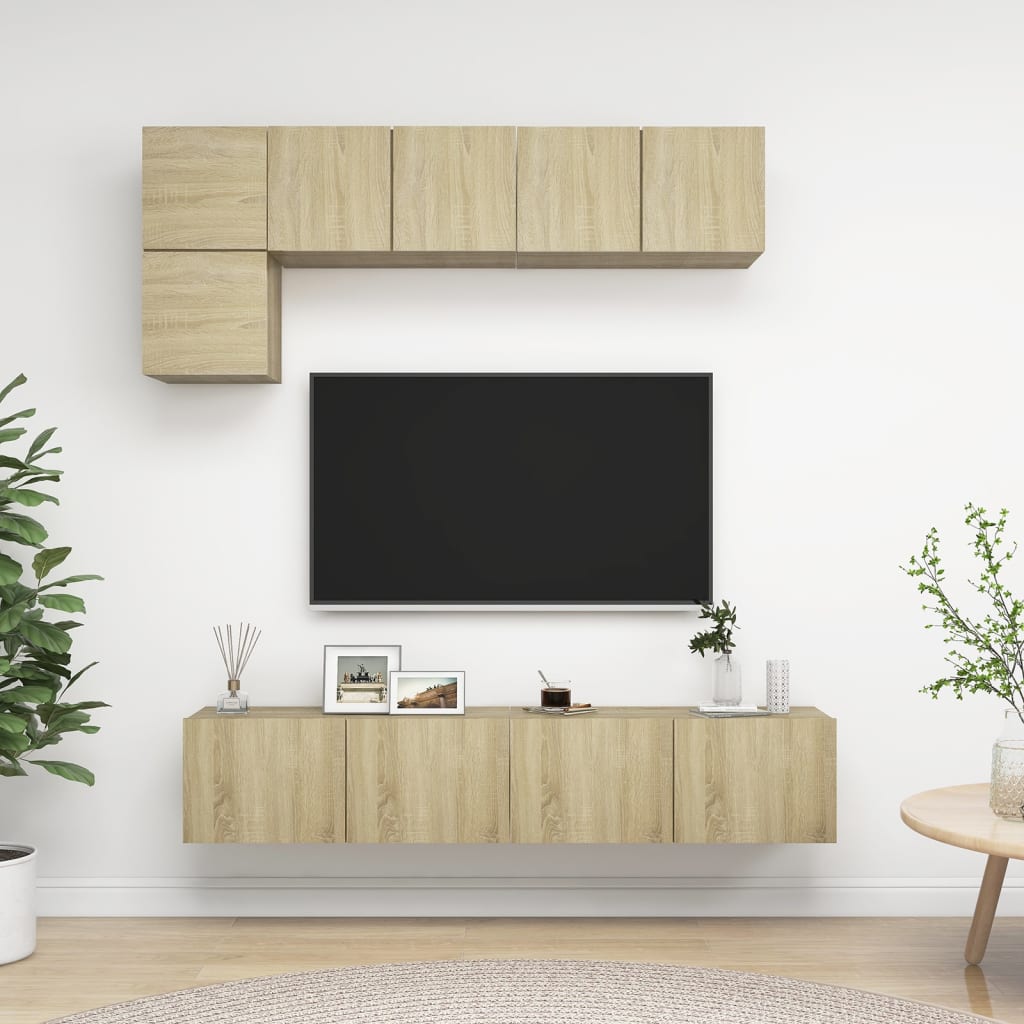 TV cabinet set, 5-piece, oak, wood