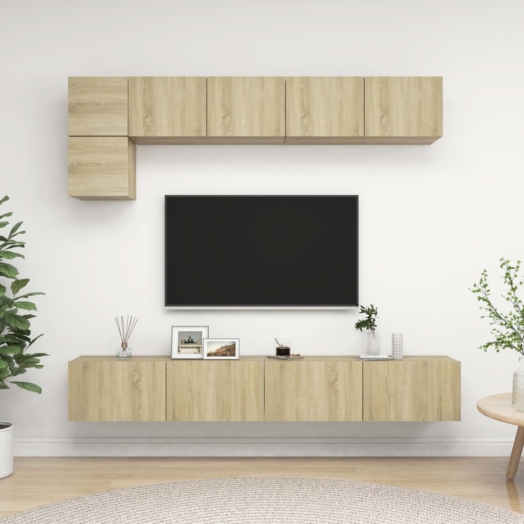 Televizoriaus spintelių komplektas, 5 dalių, ąžuolo, mediena