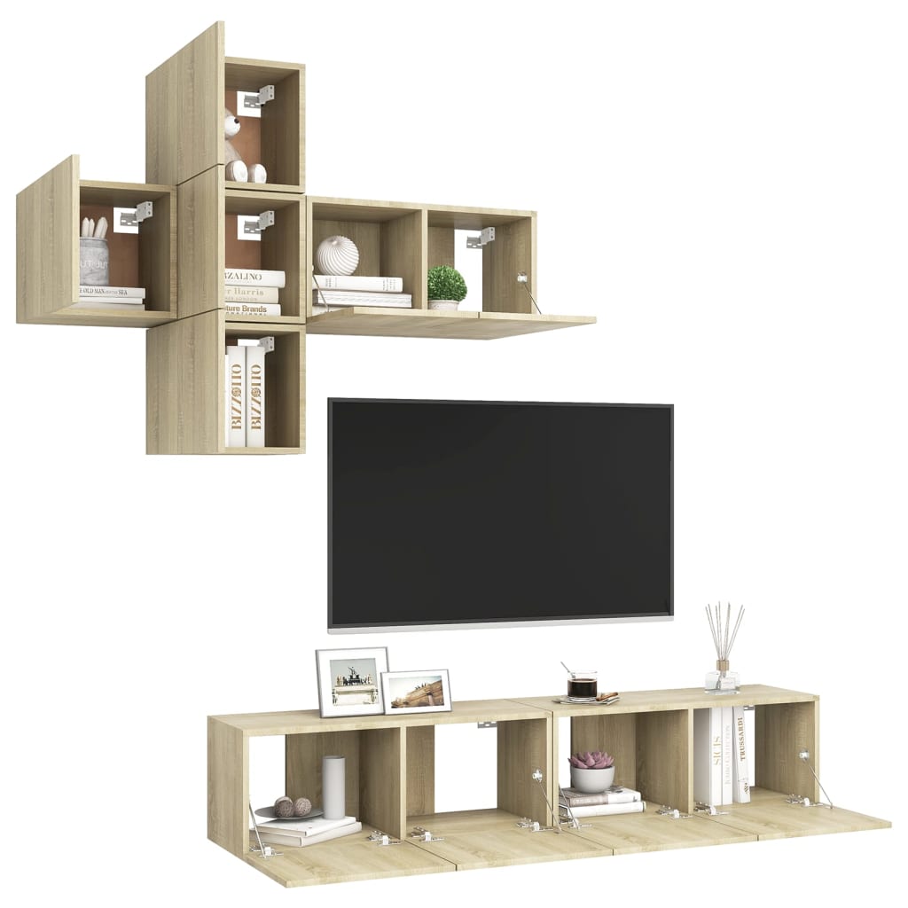 TV skapīšu komplekts, 7 gab., ozolkoks, koks