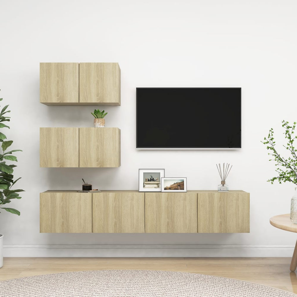 Televizoriaus spintelių komplektas, 4 dalių, ąžuolo, mediena