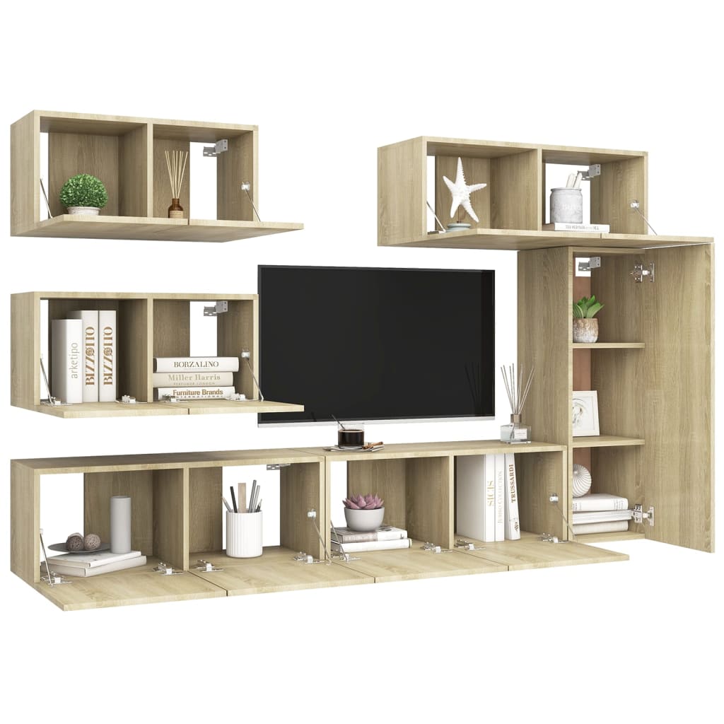TV skapju komplekts, 6 daļas, ozola, koka