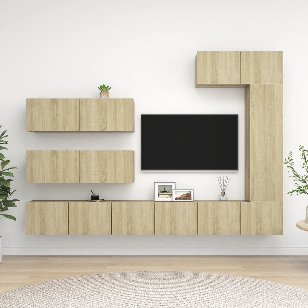 TV Cabinet Set, 7-Piece, Oak, Wood