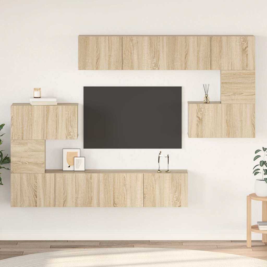 Televizoriaus spintelių komplektas, 8 dalių, ąžuolo, mediena