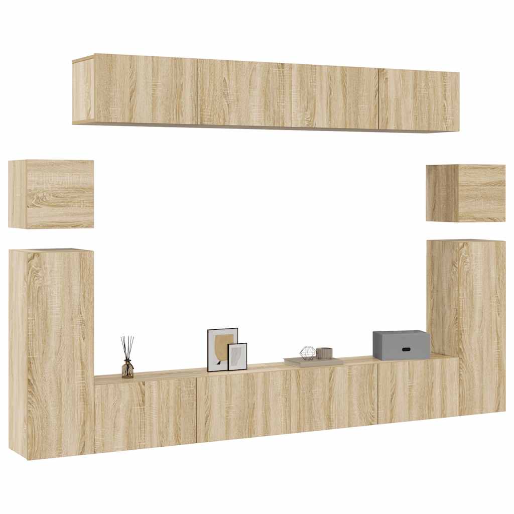 TV cabinet set, 8-piece, oak, wood