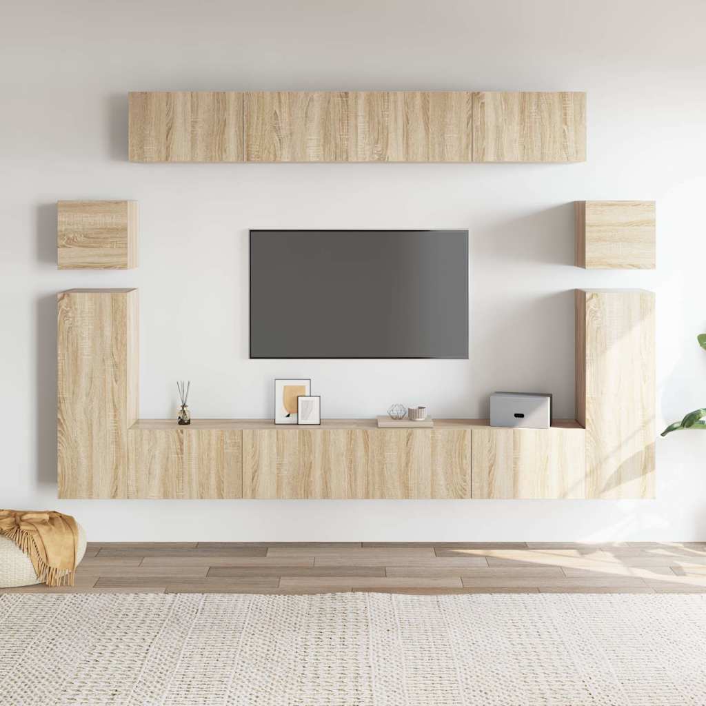 TV cabinet set, 8-piece, oak, wood