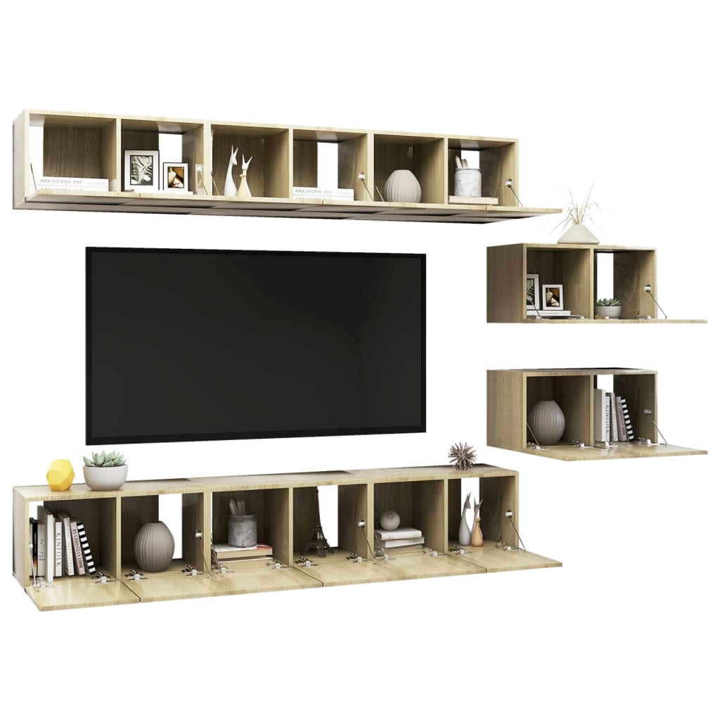 TV cabinets, 8 pcs., Sonoma oak, engineered wood