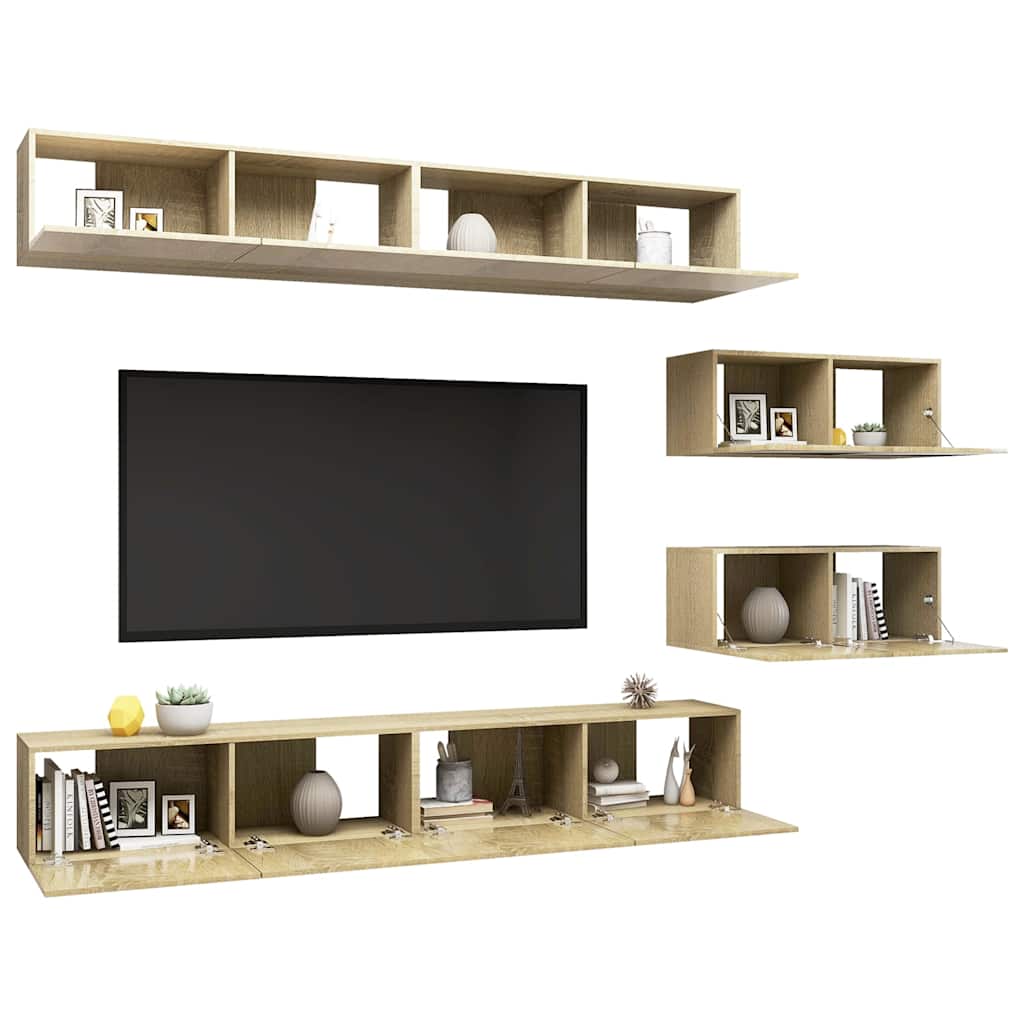 TV skapīšu komplekts, 6 daļas, ozolkoks, koks