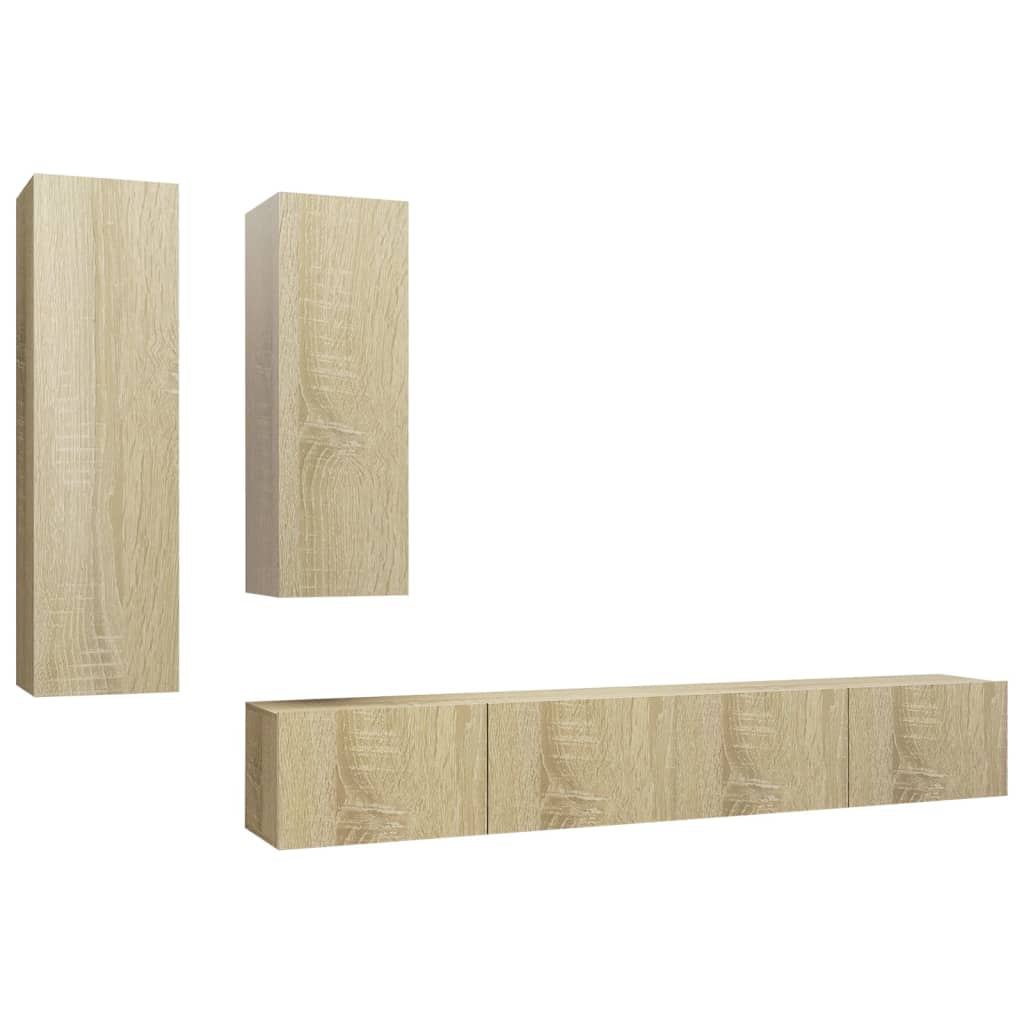 TV cabinet set, 4-piece, oak, wood