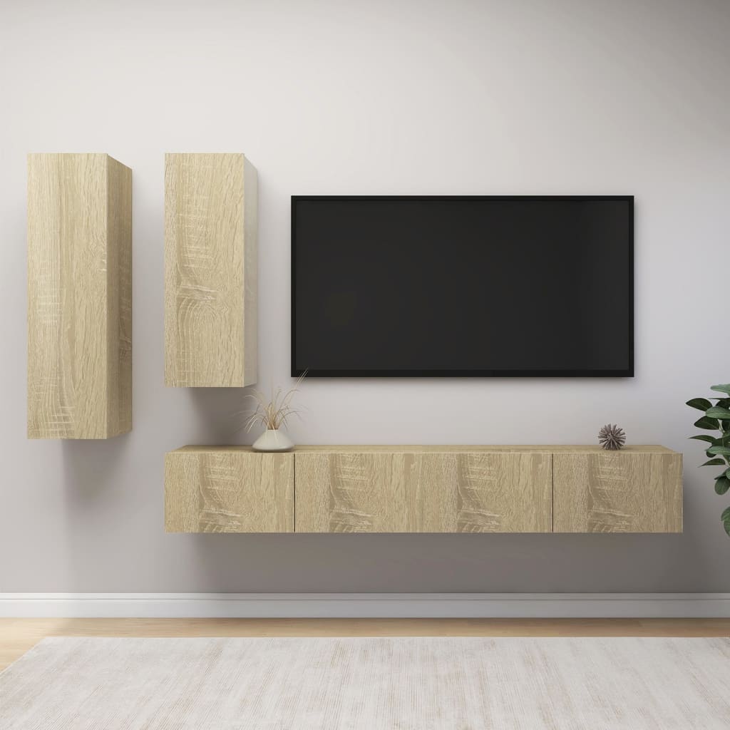 TV cabinet set, 4-piece, oak, wood