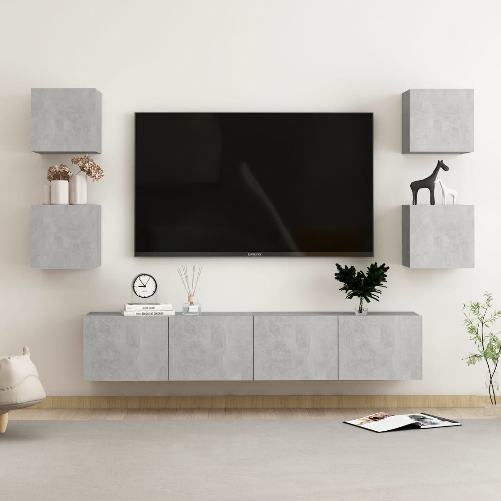 TV skapīšu komplekts, 6 daļas, betona, koka