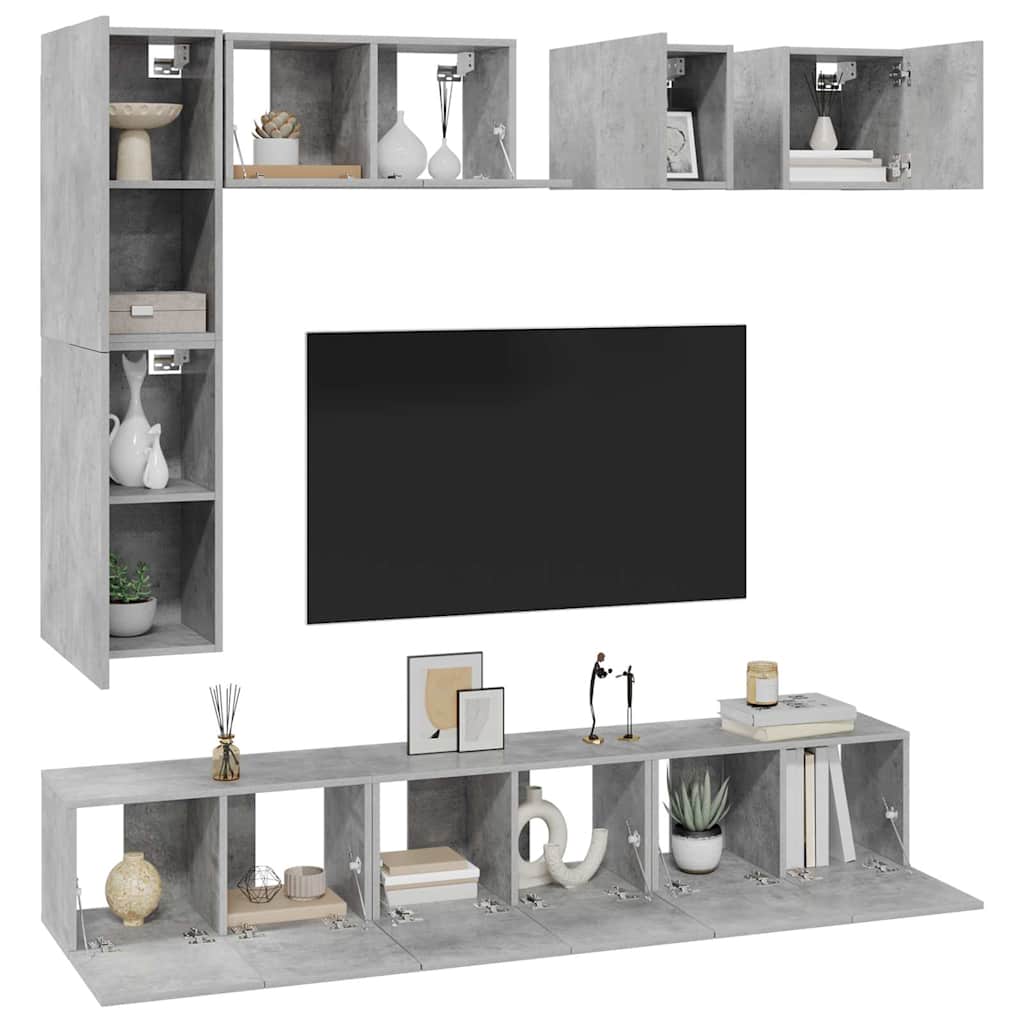 Televizoriaus spintelių komplektas, 8 dalių, betono, mediena