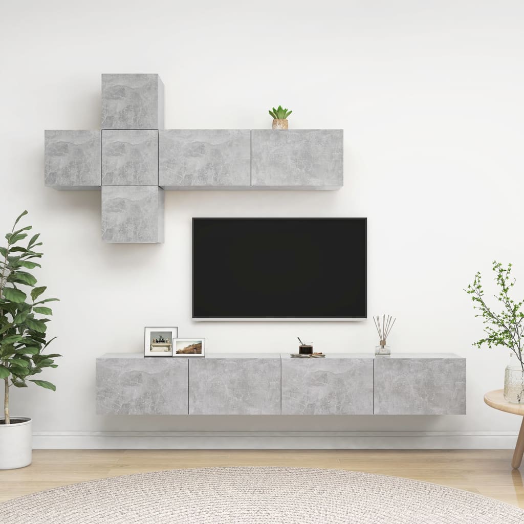 TV skapju komplekts, 7 daļas, betona pelēks, skaidu plātnes