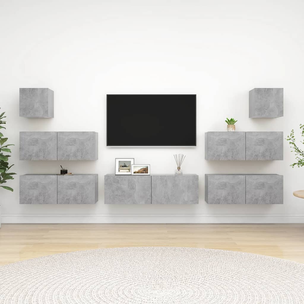 TV cabinet set, 7-piece, concrete, wood