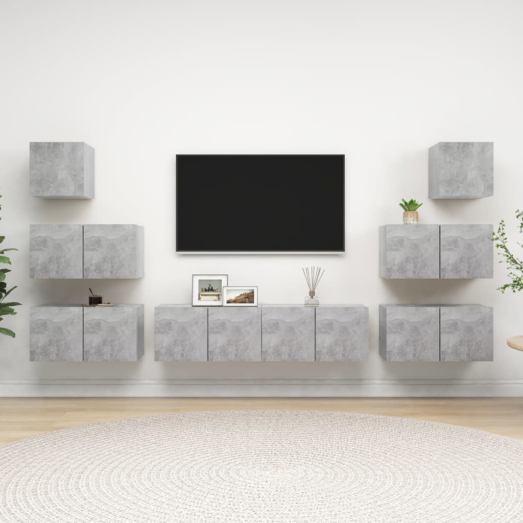 TV cabinet set, 8-piece, concrete, wood