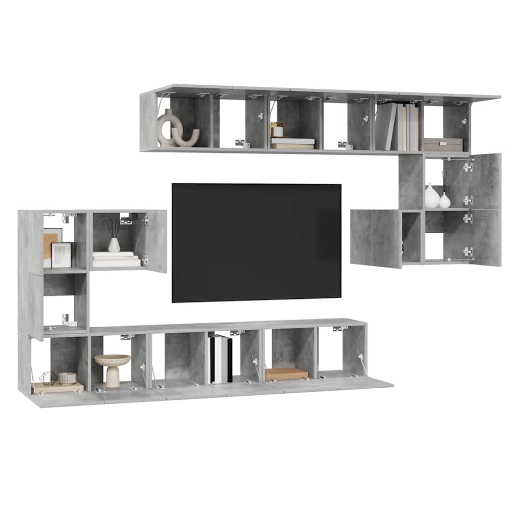 TV cabinet set, 10-piece, concrete, wood
