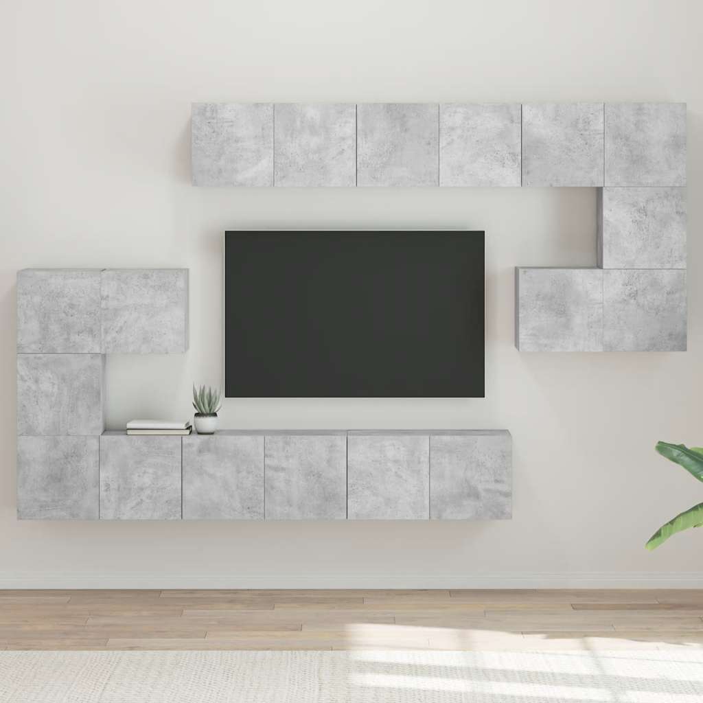 TV cabinet set, 10-piece, concrete, wood