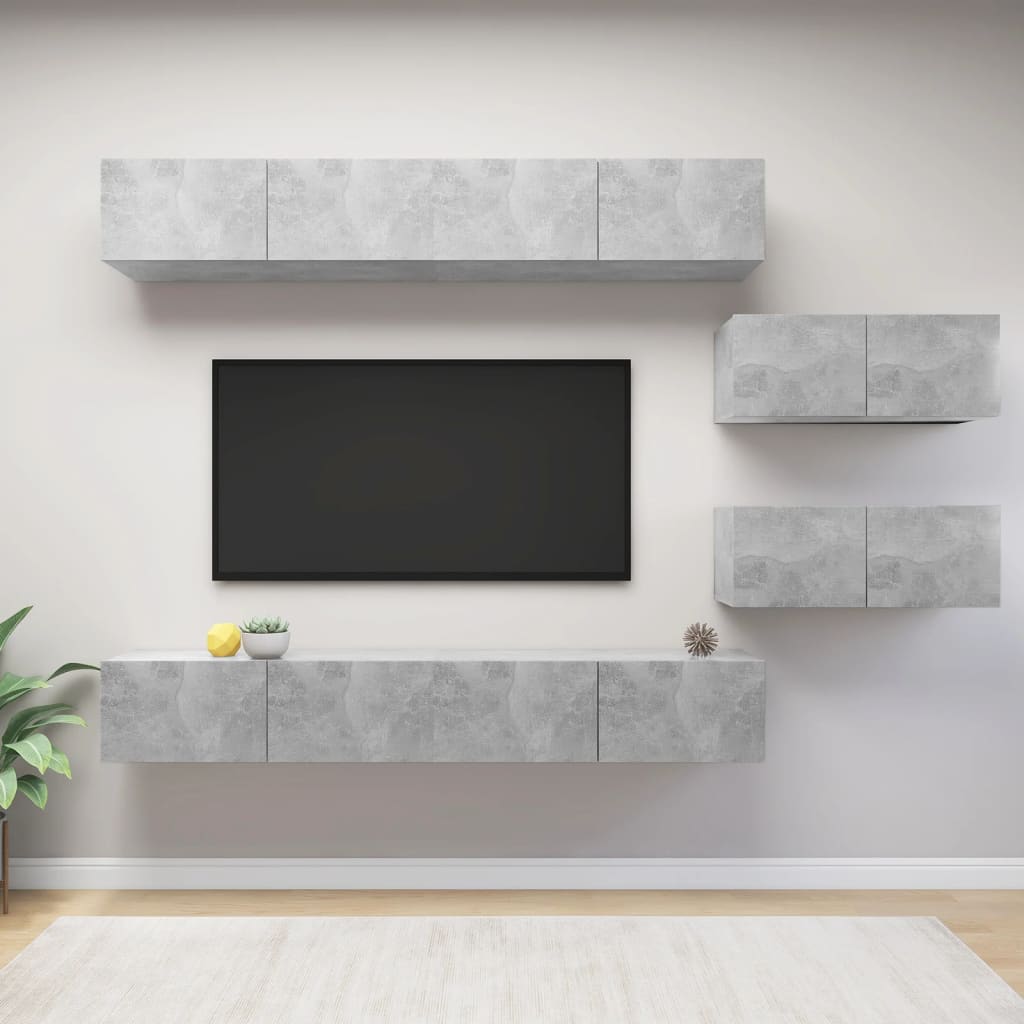 TV cabinet set, 6-piece, concrete, wood