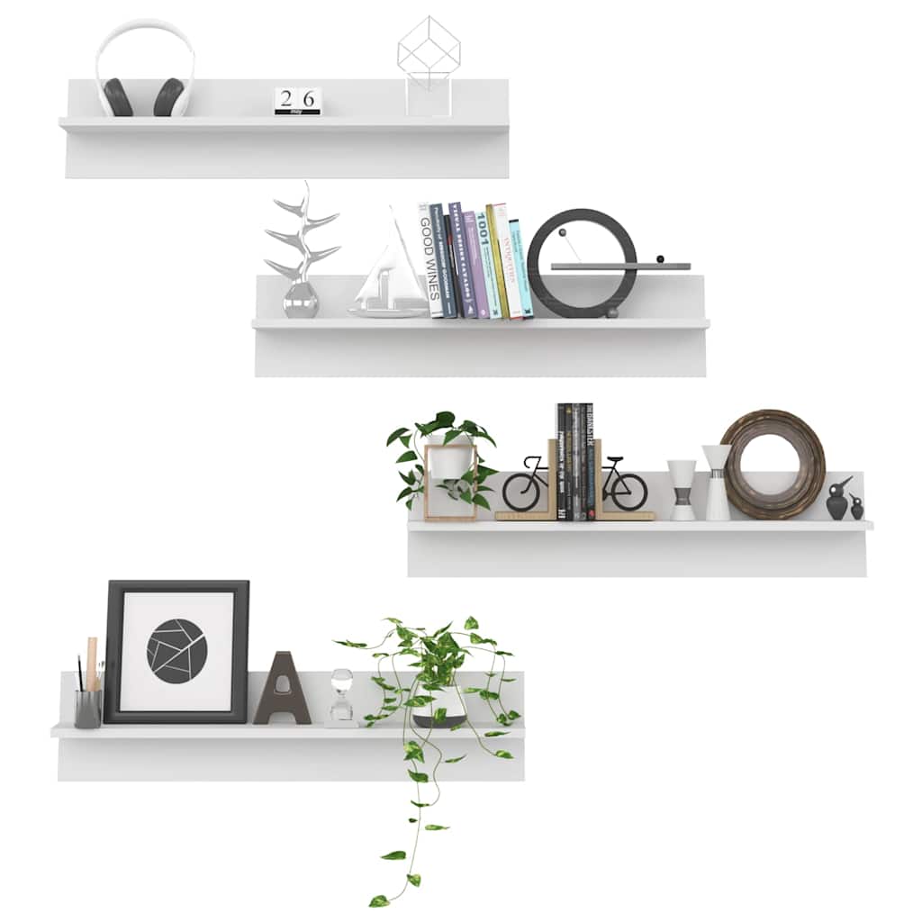 Wall shelves, 4 pcs, white, 80x11.5x18cm, particleboard