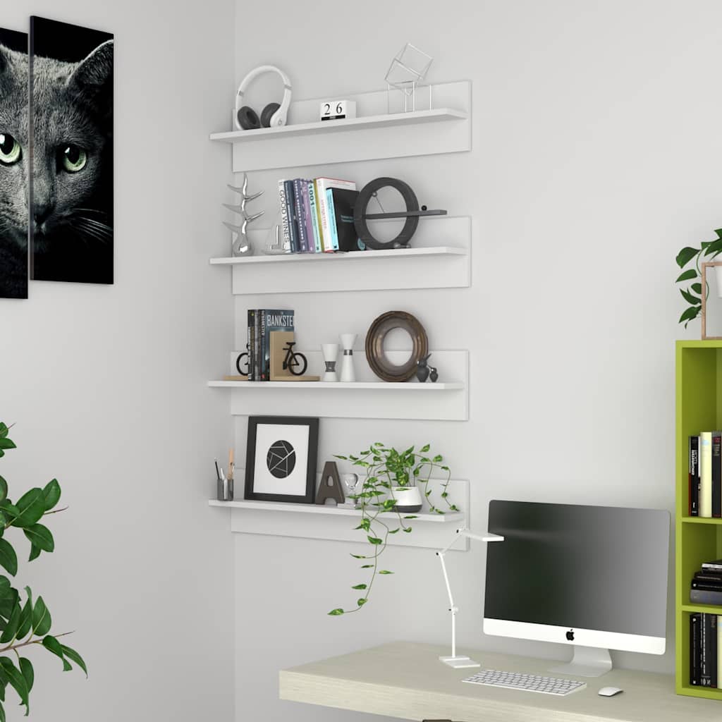 Wall shelves, 4 pcs, white, 80x11.5x18cm, particleboard