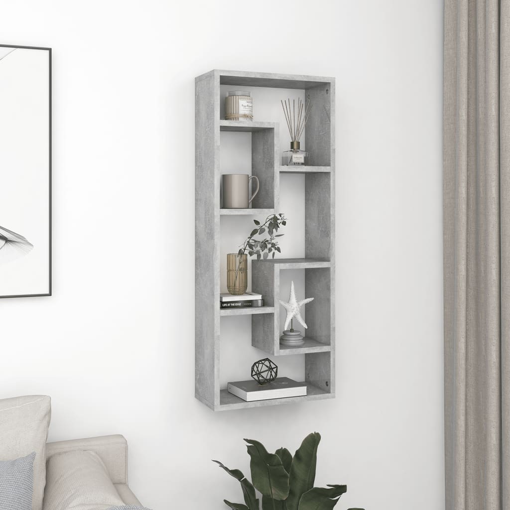 Wall shelf, concrete grey, 36x16x90cm, wood