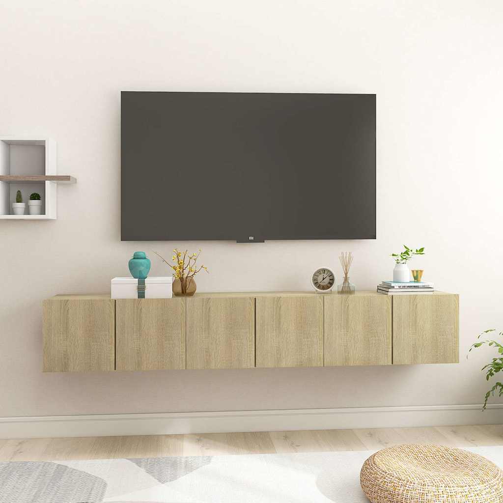 Wall-mounted TV cabinets, 3 pcs, oak, 60x30x30cm