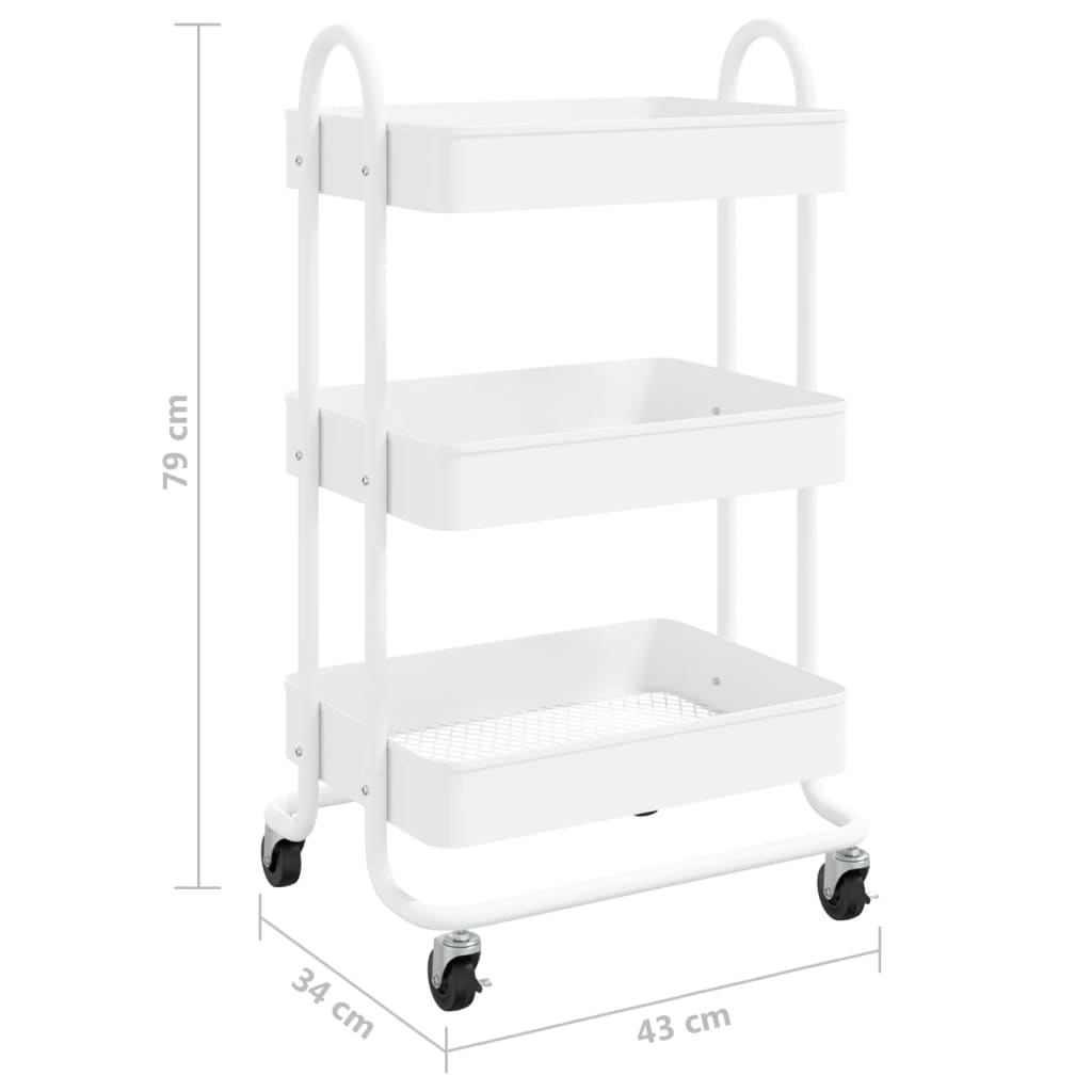 Trolley, 3-tier, white, 43x34x79cm, steel