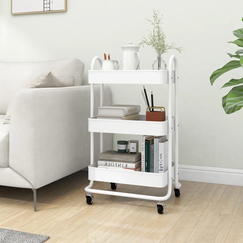 Trolley, 3-tier, white, 43x34x79cm, steel