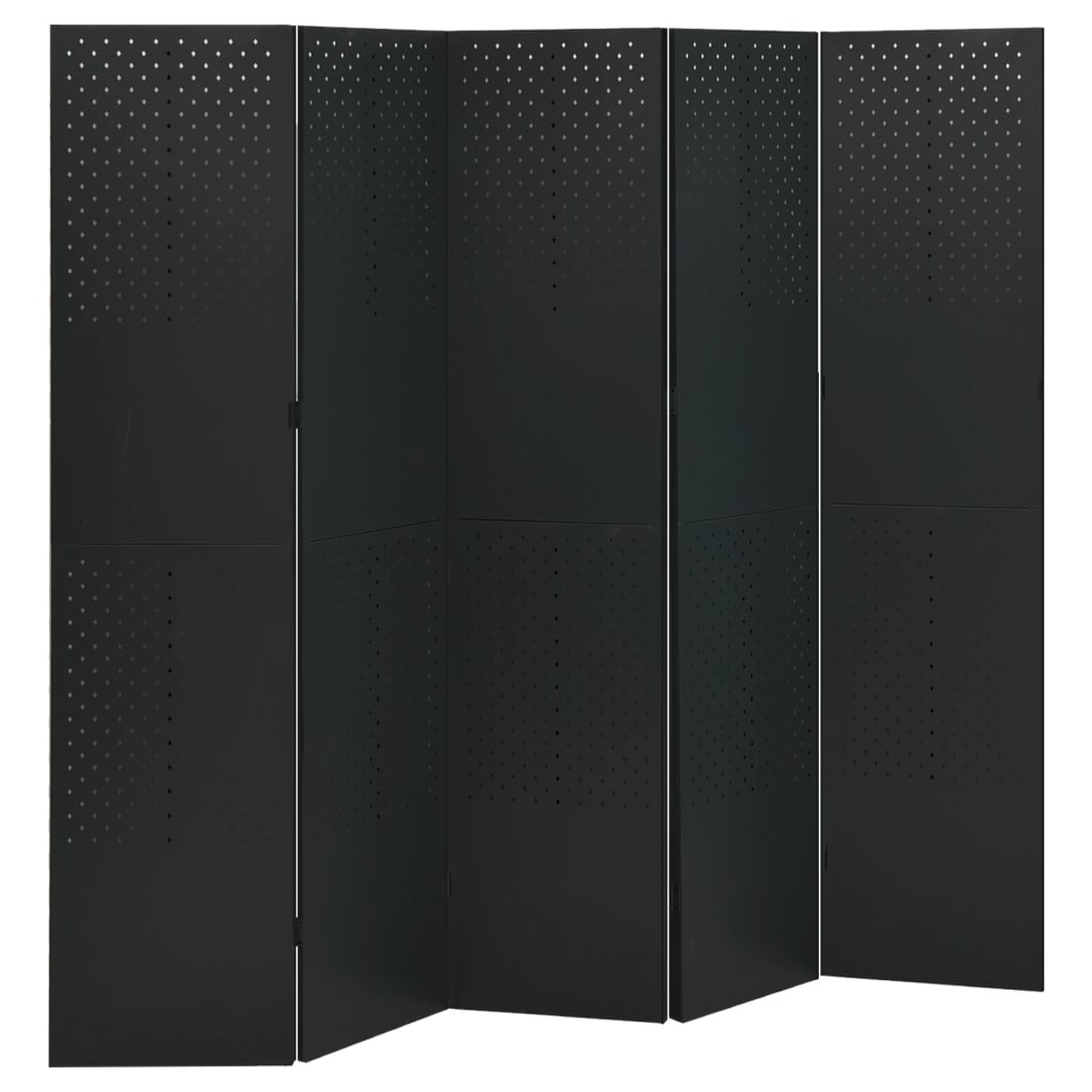 Room Divider, 5-Panel, Black, 200x180cm, Steel