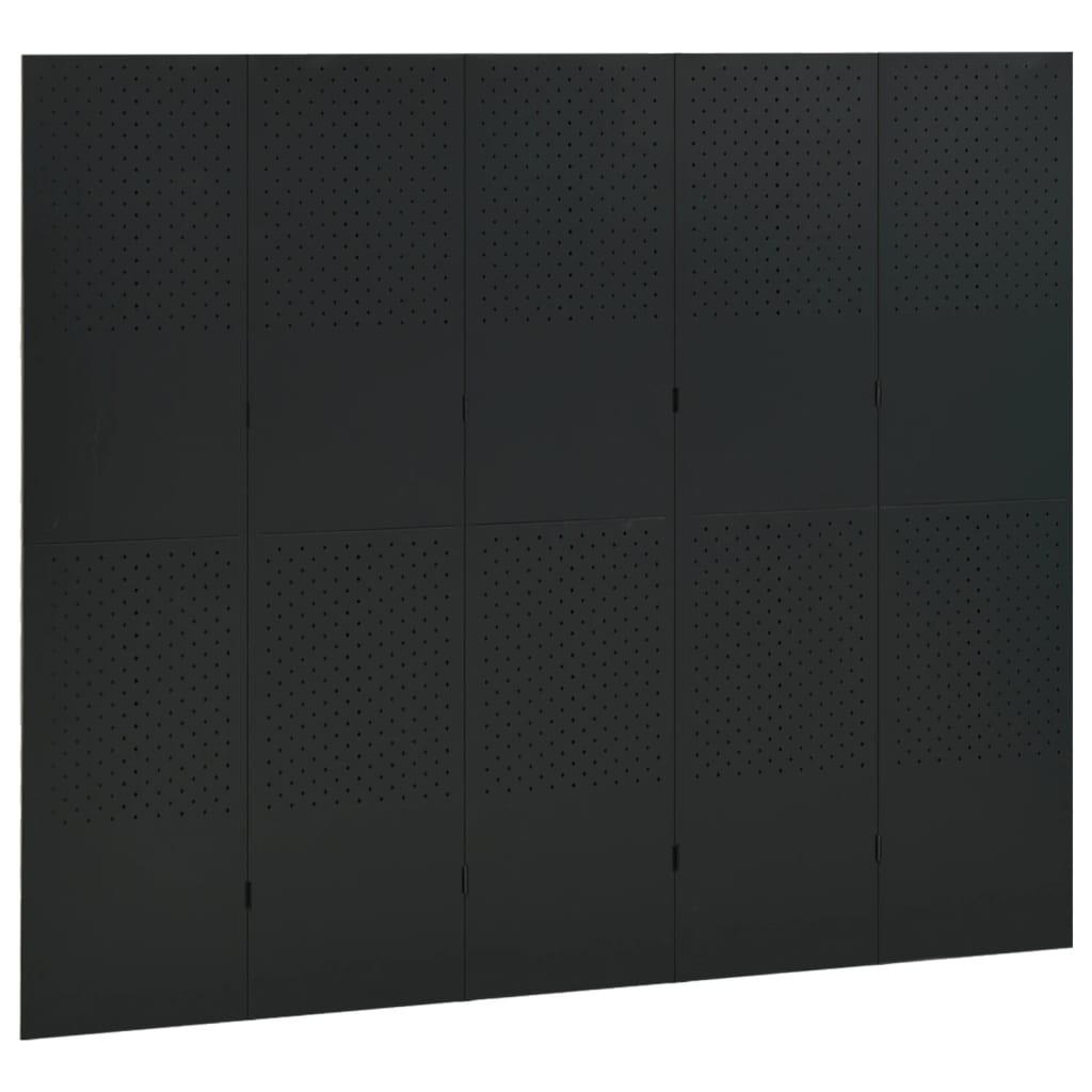 Room Divider, 5-Panel, Black, 200x180cm, Steel