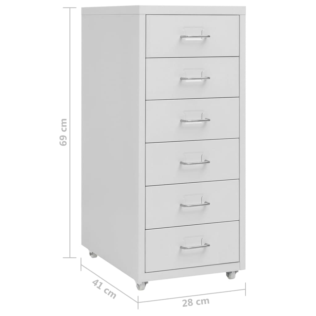 Mobile filing cabinet, grey, 28x41x69cm, metal
