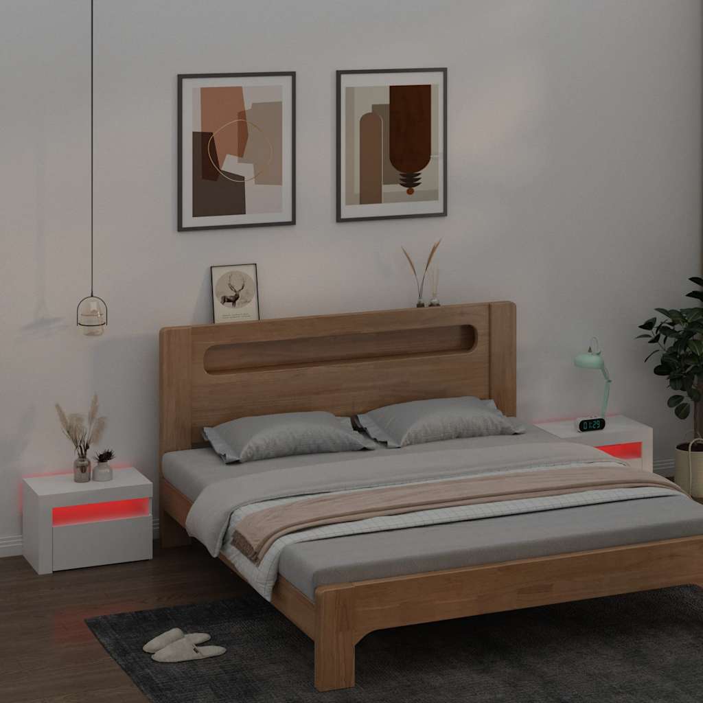 Naktinės spintelės su LED, 2vnt., baltos spalvos, 60x35x40cm