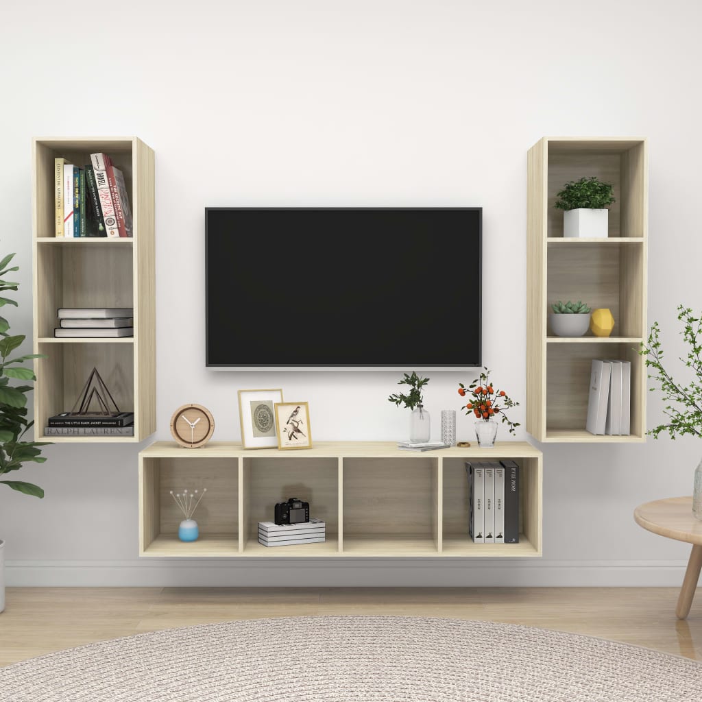Televizoriaus spintelių komplektas, 3 dalių, ąžuolo, mediena